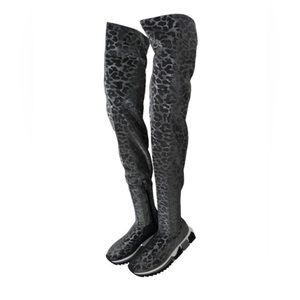 Dolce & Gabbana Gray Leopard Over the Knee Sneakers Boots , size 8